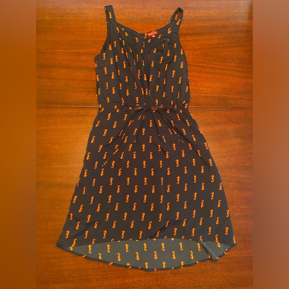Navy with Orange Seahorses Merona M Fully Lined Dress Adjustable Waist Medium